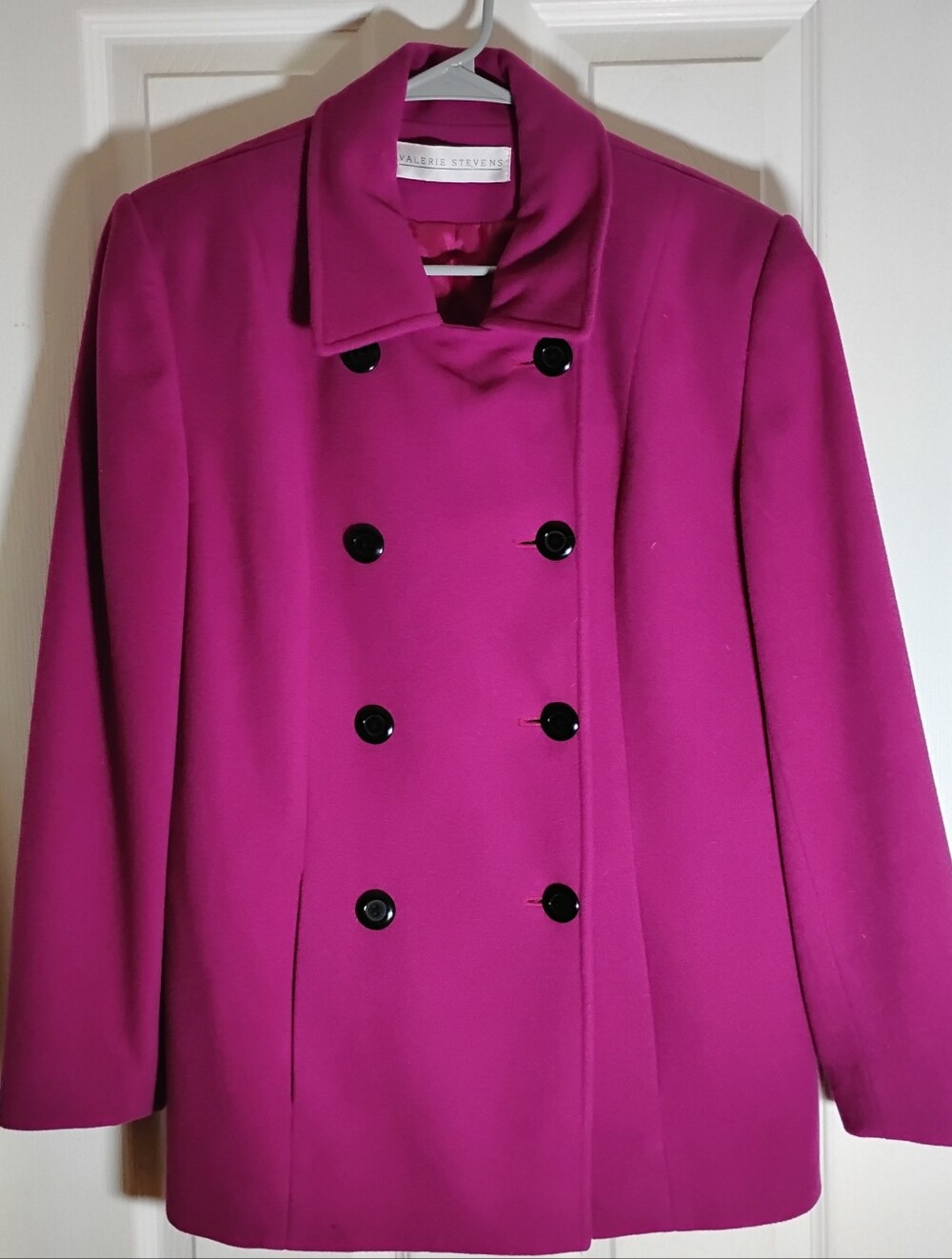 Lamb's Wool Angora Fuschia Double Breasted Lined Coat Valerie Stevens